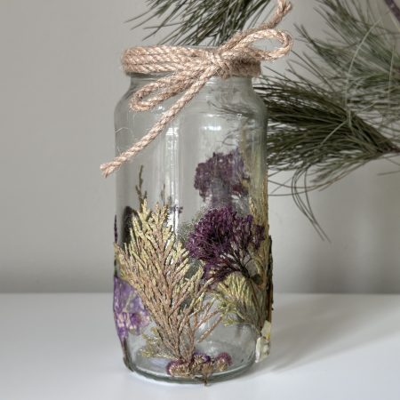 Green & Purple Pressed Flower Glass Jar