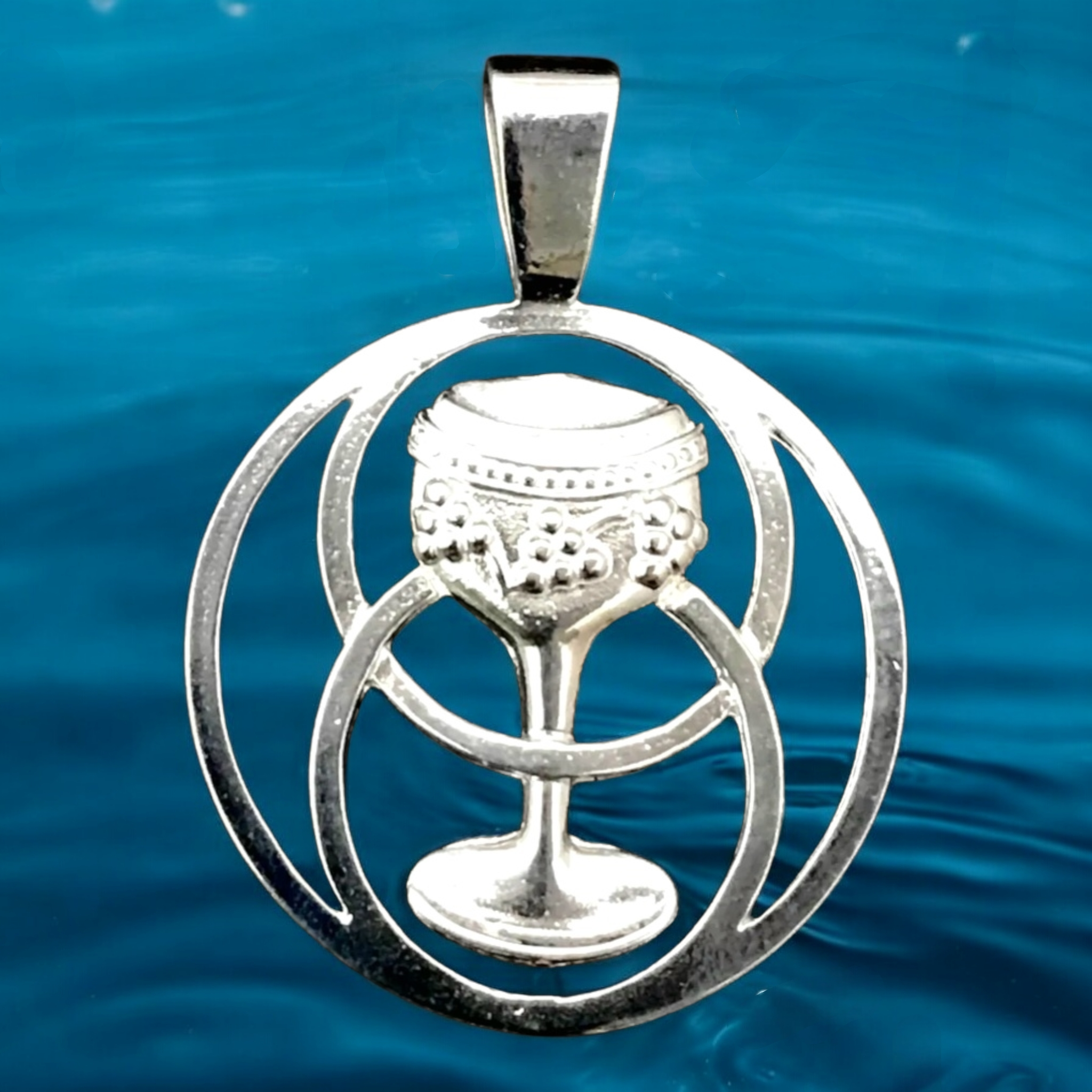 Handmade Sterling Silver Vesica Piscis Inlaid Chalice Pendant