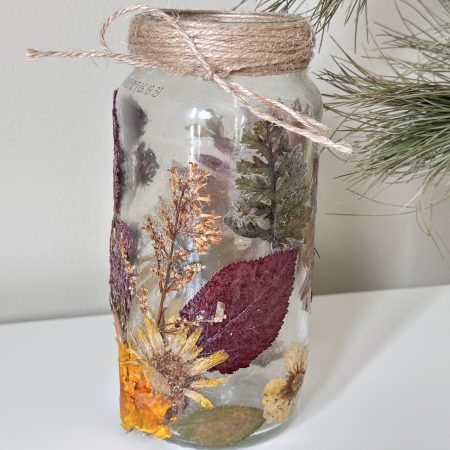Bright Multi-coloured Pressed flower botanical glass jar