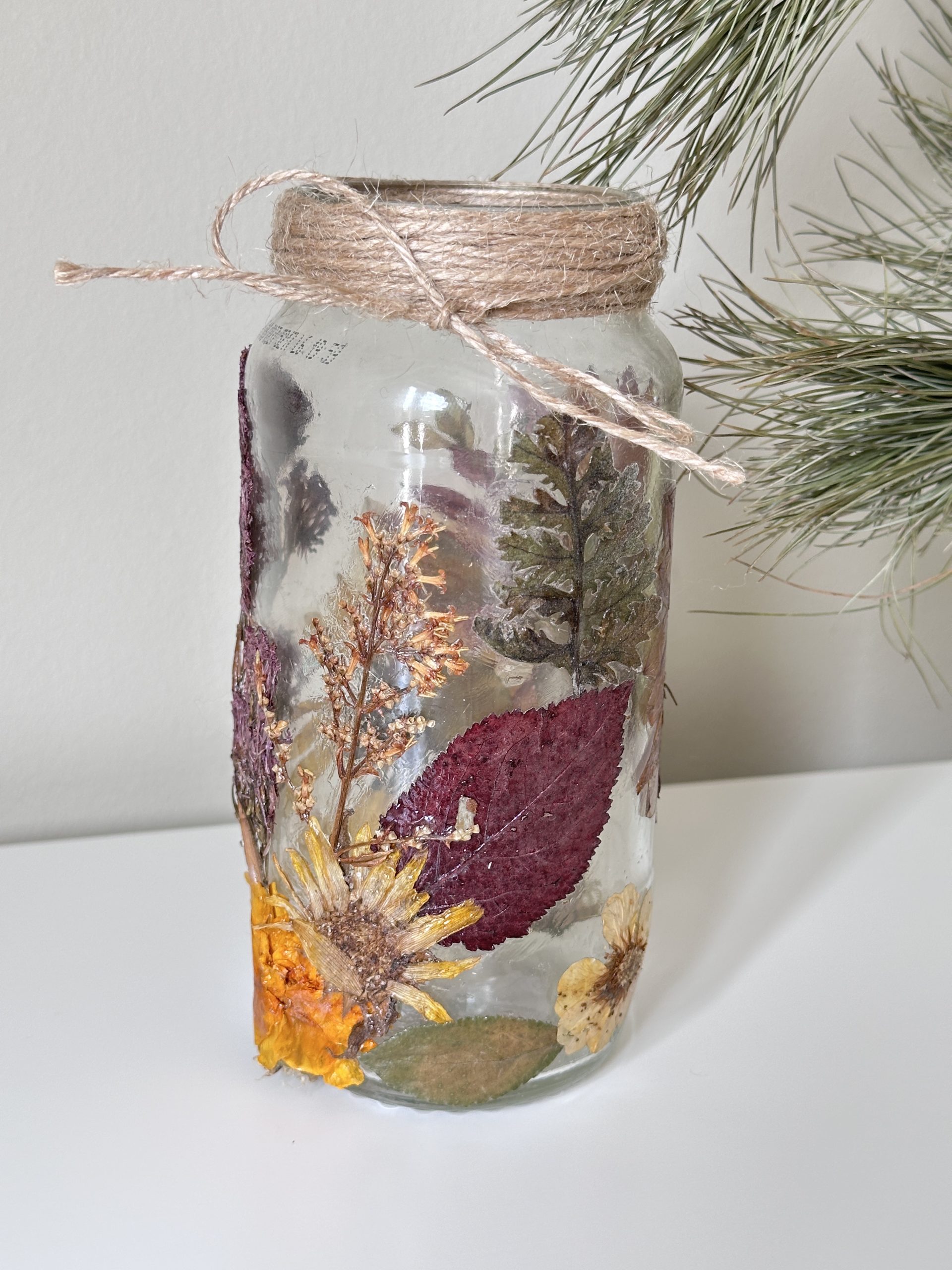 Bright Multi-coloured Pressed flower botanical glass jar