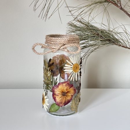 Tall Traditional Cottage Core Style Recycled Pressed Flower Glass Jar