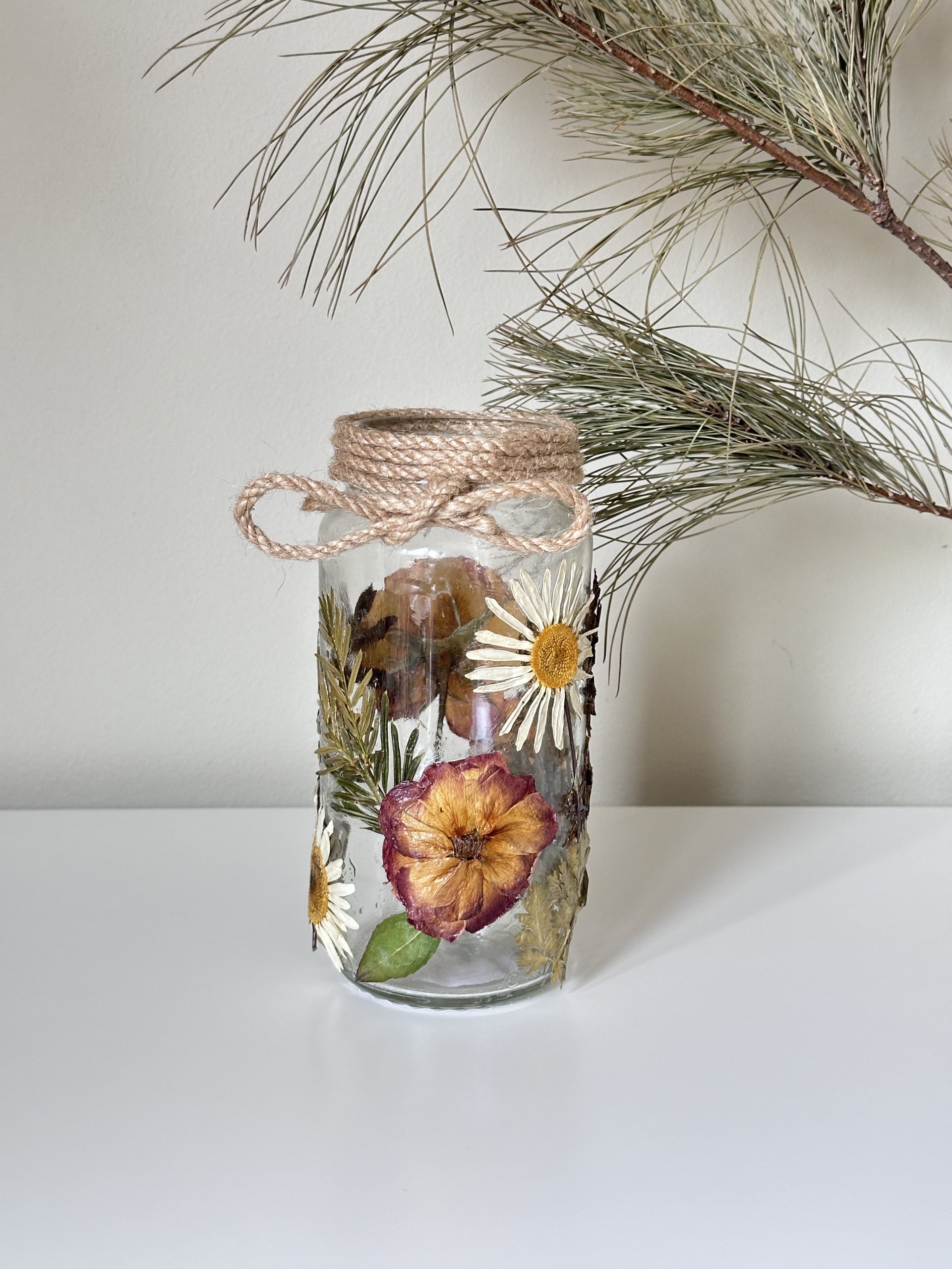 Tall Traditional Cottage Core Style Recycled Pressed Flower Glass Jar