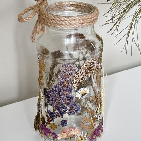 Tall Elegant Cottage Core Style Recycled Pressed Flower Glass Jar