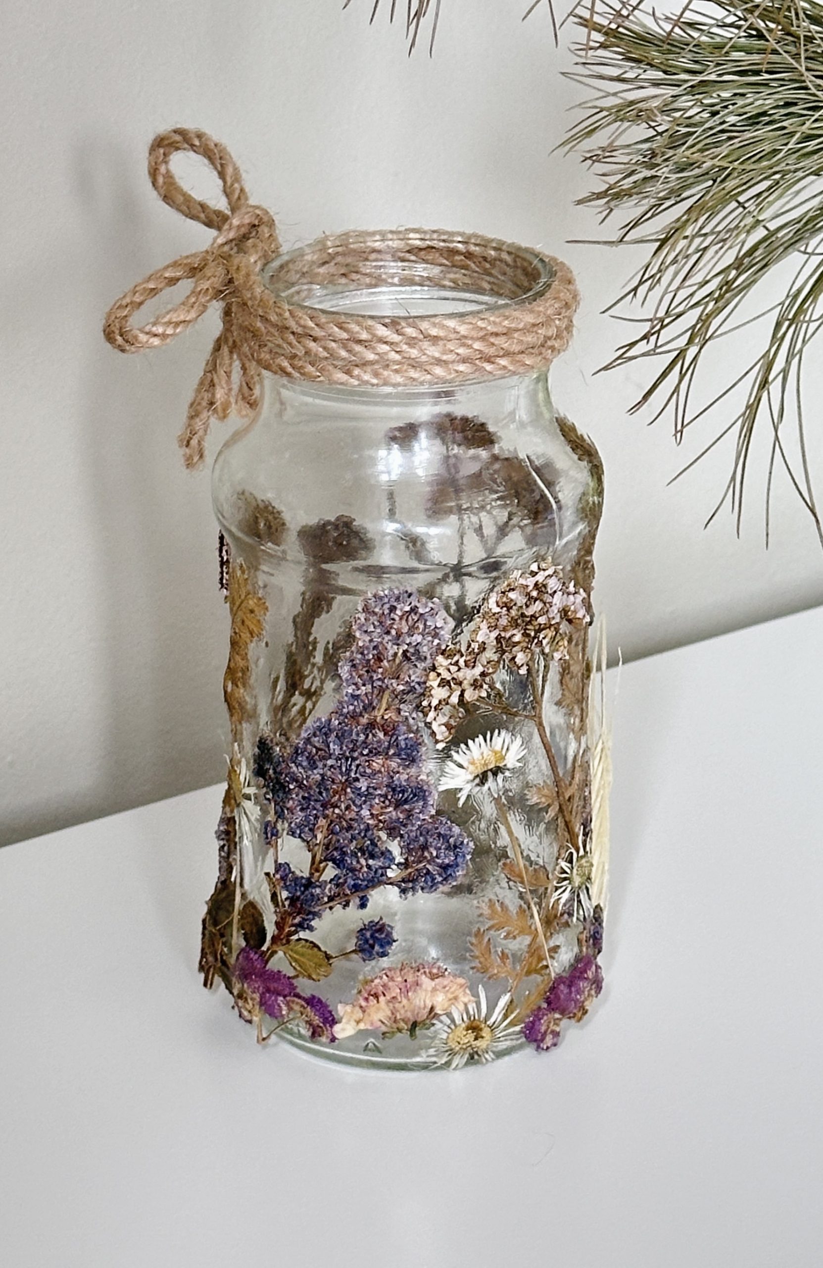 Tall Elegant Cottage Core Style Recycled Pressed Flower Glass Jar