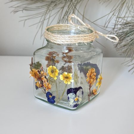 Small Bright Cottage Core Style Recycled Pressed Flower Glass Jar