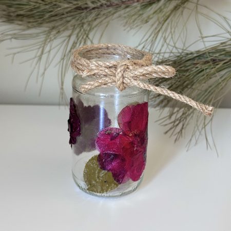 Elegant Cottage Core Style Recycled Pressed Flower Glass Jar